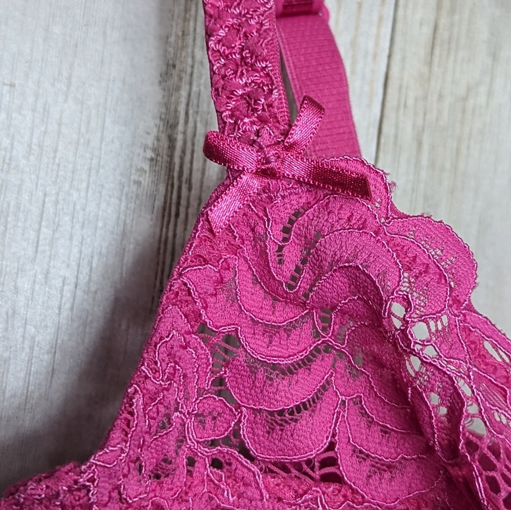 NEW Adore Me Lace Underwire 32C Bra Raspberry Pink Coquette Sexy Romantic - Picture 6 of 12